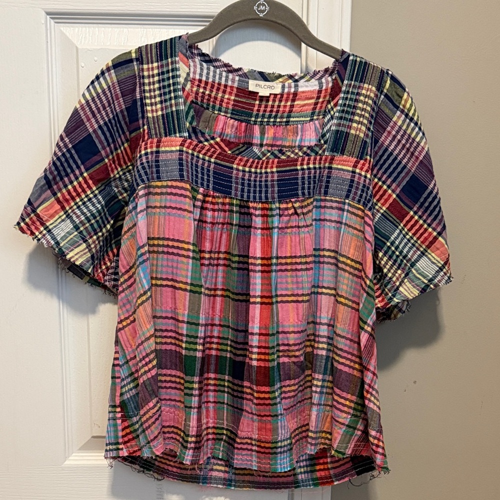 Anthropologie Pilcro Multi-color Plaid Flowy Top Size XS
